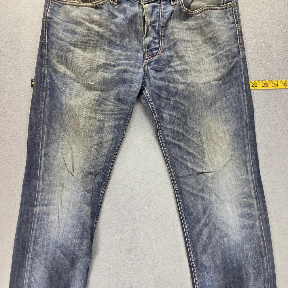 Diesel Jeans Mens 30x34 Blue Larkee-T Regular Tapered Button Altered Hem 0886S